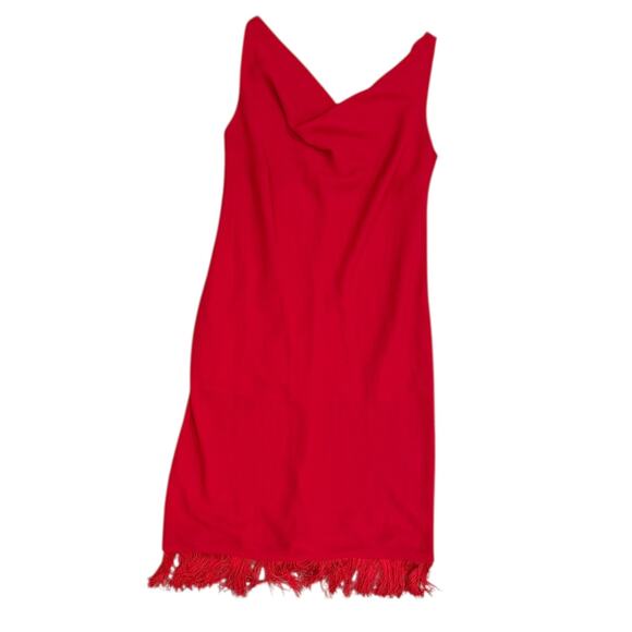 Vintage Express Cowl Draped Neckline Fringe Hem Midi Gown - Picture 8 of 9